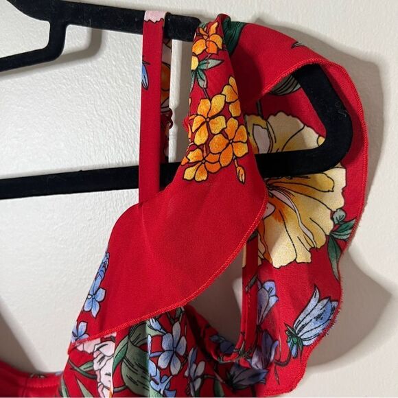 Charming Charlie Sleeveless Red High Low Ruffle Floral Dress Size Medium - Picture 5 of 10